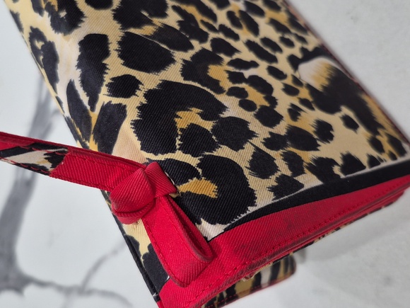 Stuart Weitzman Leopard Mini Bag, Tan & Black Animal Print w Red, Vintage - Picture 14 of 14